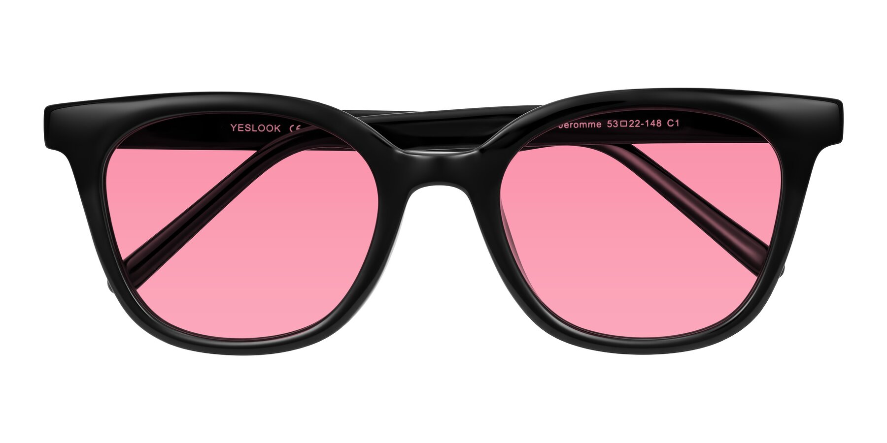 Folded Front of Jeromme in Black with Pink Tinted Lenses