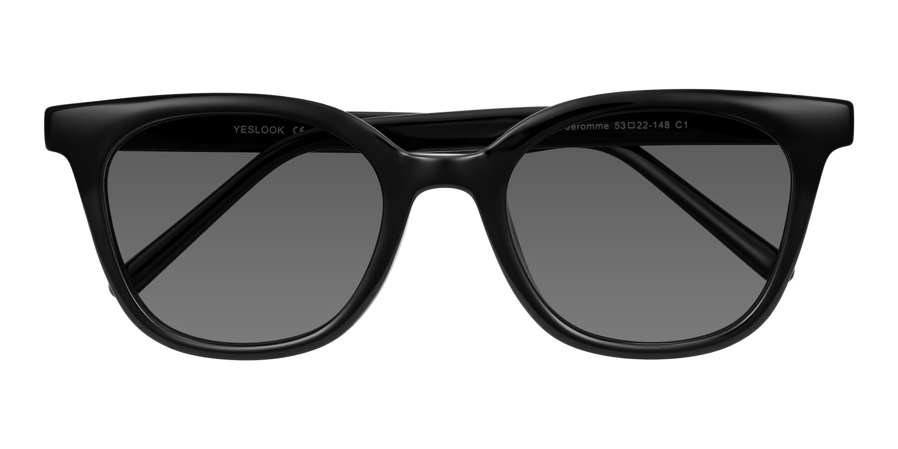Folded Front of Jeromme in Black with Medium Gray Tinted Lenses