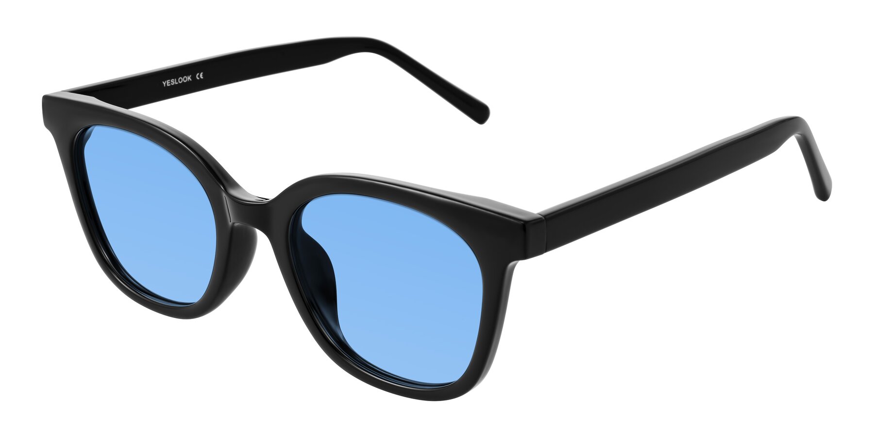 Angle of Jeromme in Black with Medium Blue Tinted Lenses