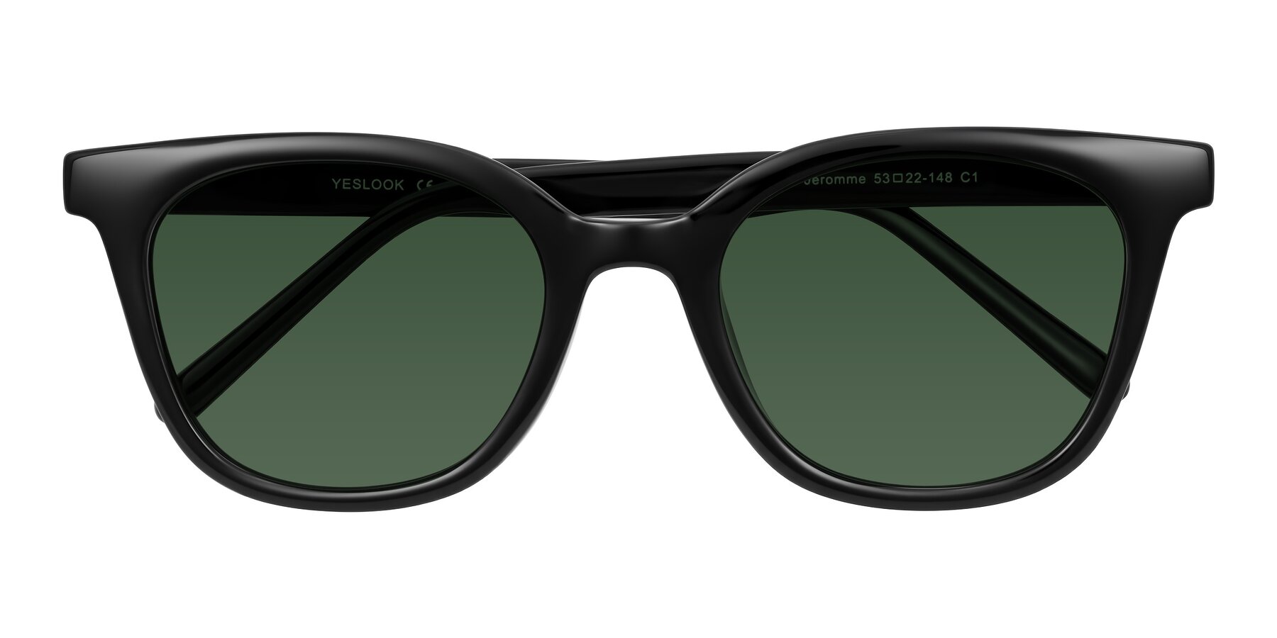 Folded Front of Jeromme in Black with Green Tinted Lenses