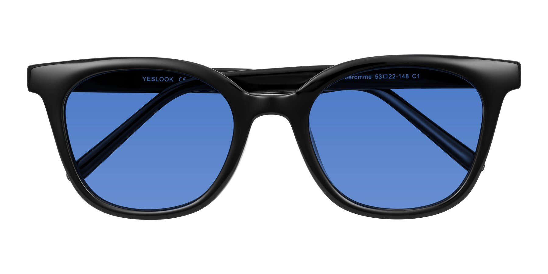 Folded Front of Jeromme in Black with Blue Tinted Lenses