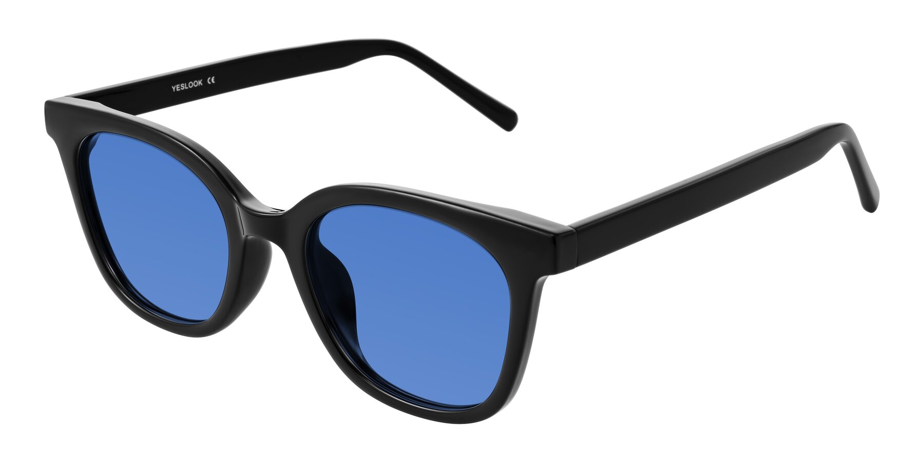 Angle of Jeromme in Black with Blue Tinted Lenses