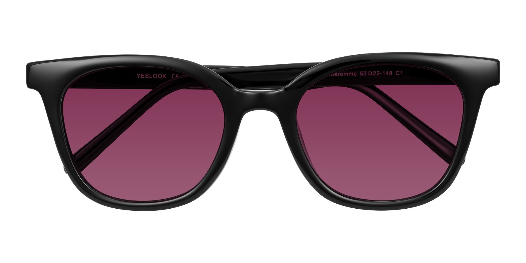 Folded Front of Jeromme in Black with Wine Tinted Lenses