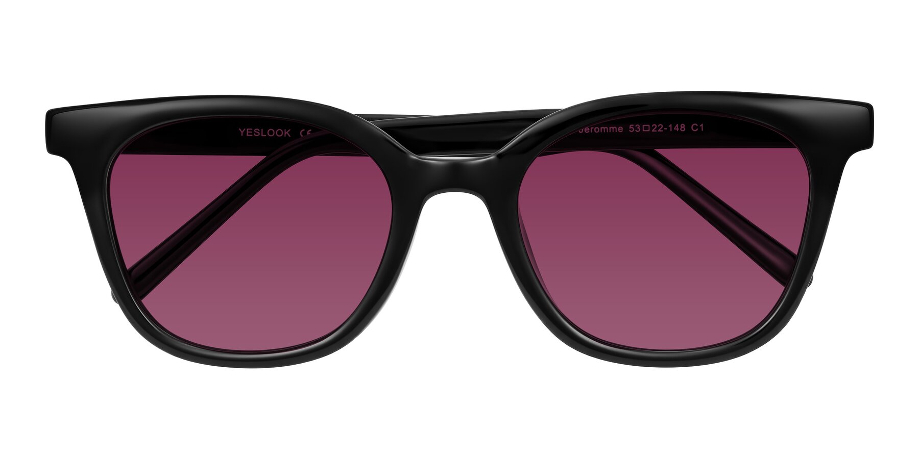 Folded Front of Jeromme in Black with Wine Tinted Lenses
