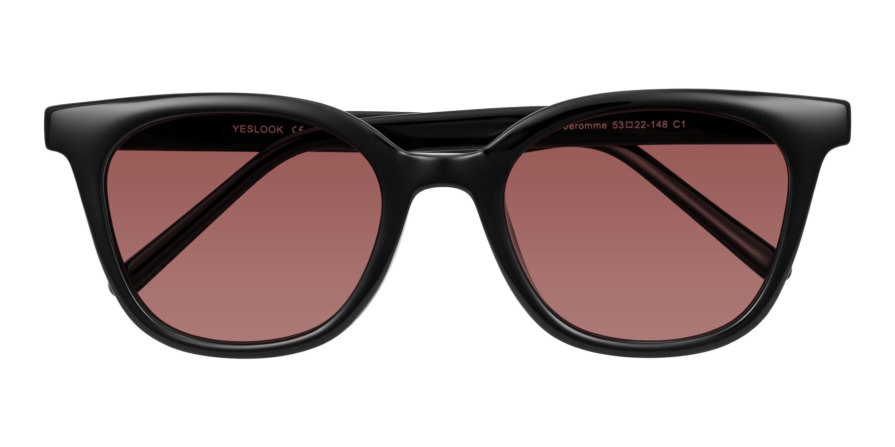 Folded Front of Jeromme in Black with Garnet Tinted Lenses