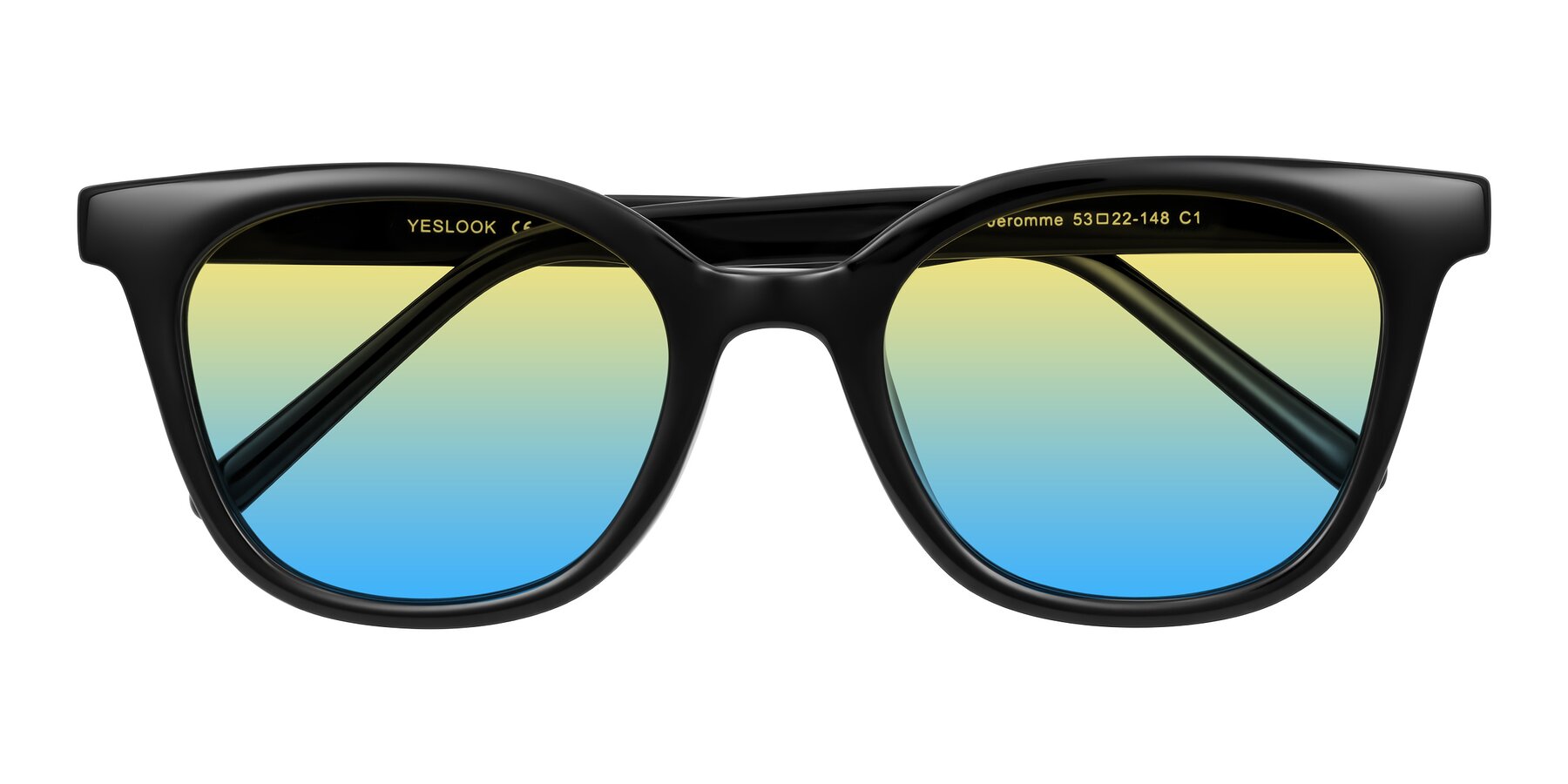 Folded Front of Jeromme in Black with Yellow / Blue Gradient Lenses