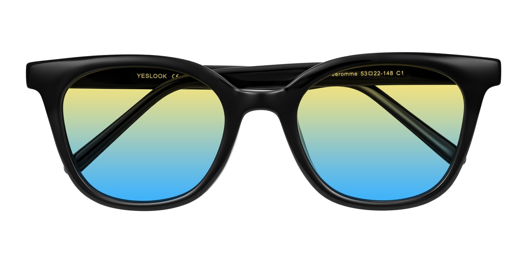 Folded Front of Jeromme in Black with Yellow / Blue Gradient Lenses