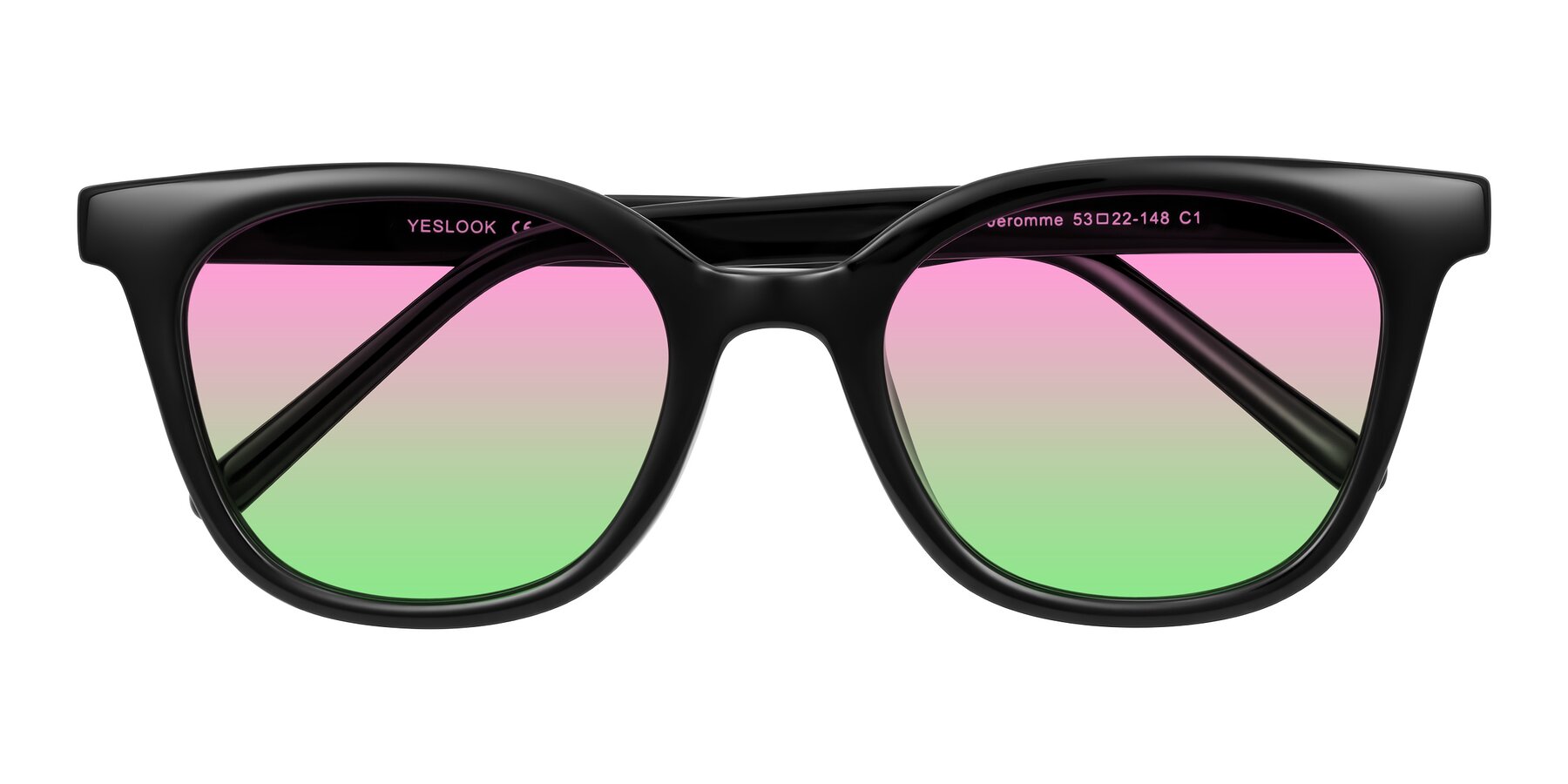 Folded Front of Jeromme in Black with Pink / Green Gradient Lenses