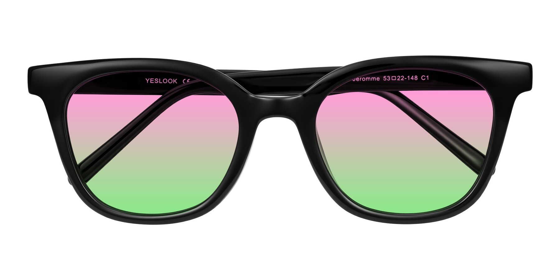 Folded Front of Jeromme in Black with Pink / Green Gradient Lenses