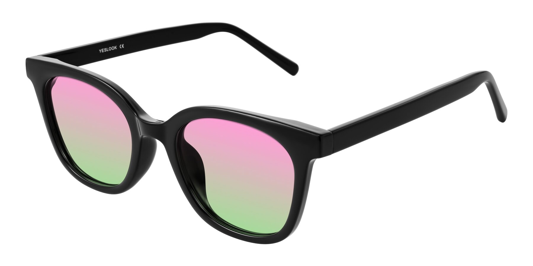 Angle of Jeromme in Black with Pink / Green Gradient Lenses