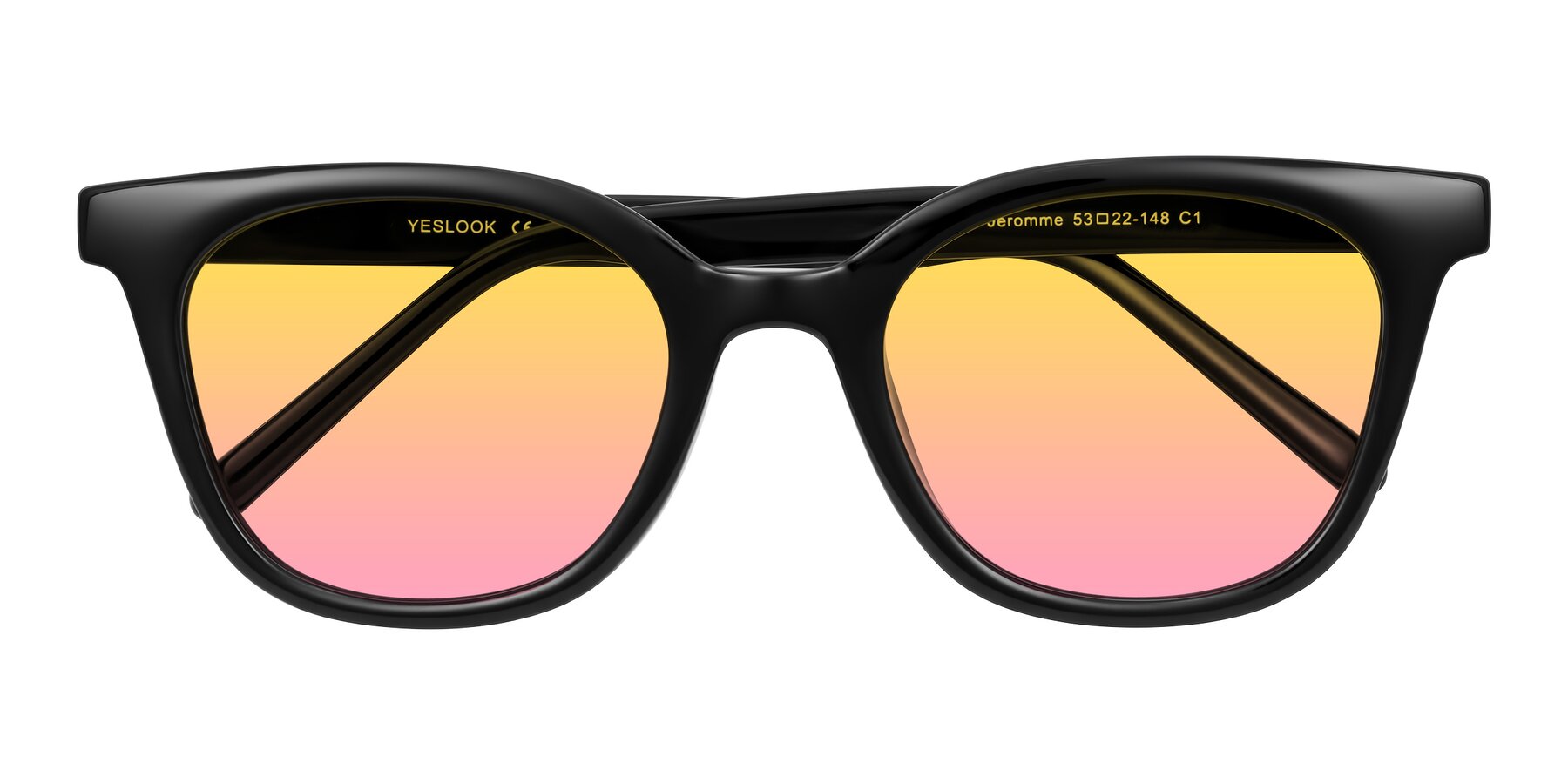 Folded Front of Jeromme in Black with Yellow / Pink Gradient Lenses