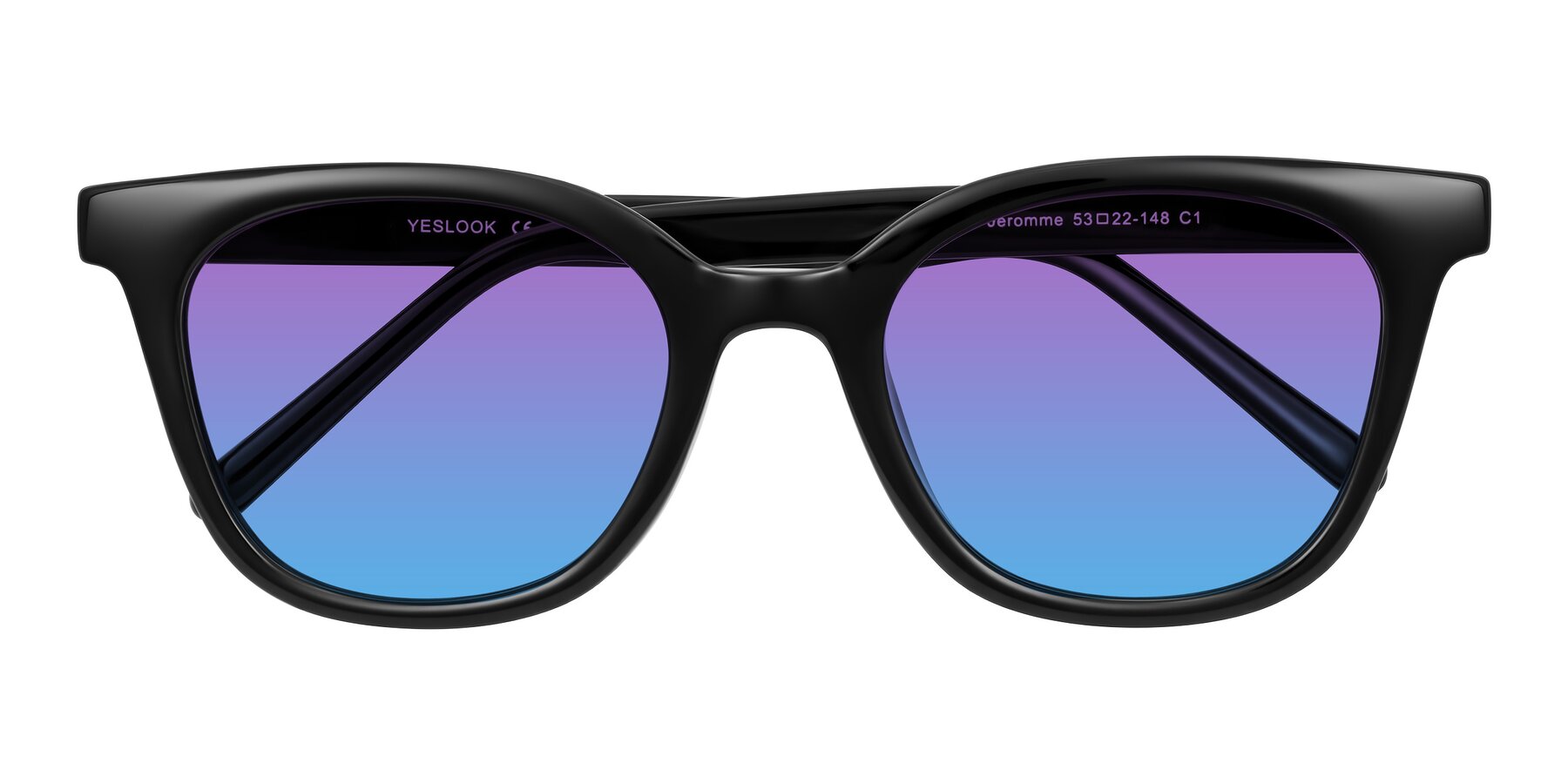 Folded Front of Jeromme in Black with Purple / Blue Gradient Lenses
