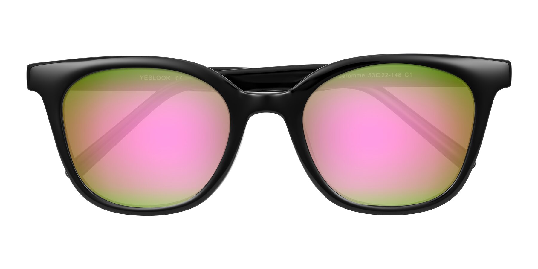 Folded Front of Jeromme in Black with Pink Mirrored Lenses