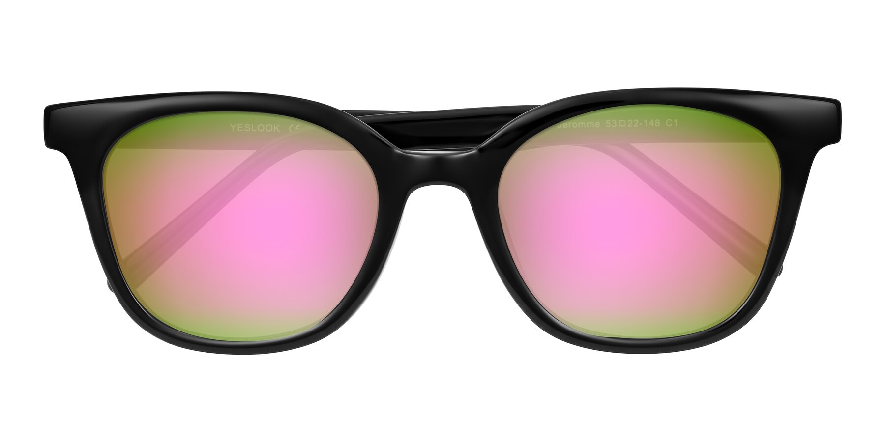 Folded Front of Jeromme in Black with Pink Mirrored Lenses