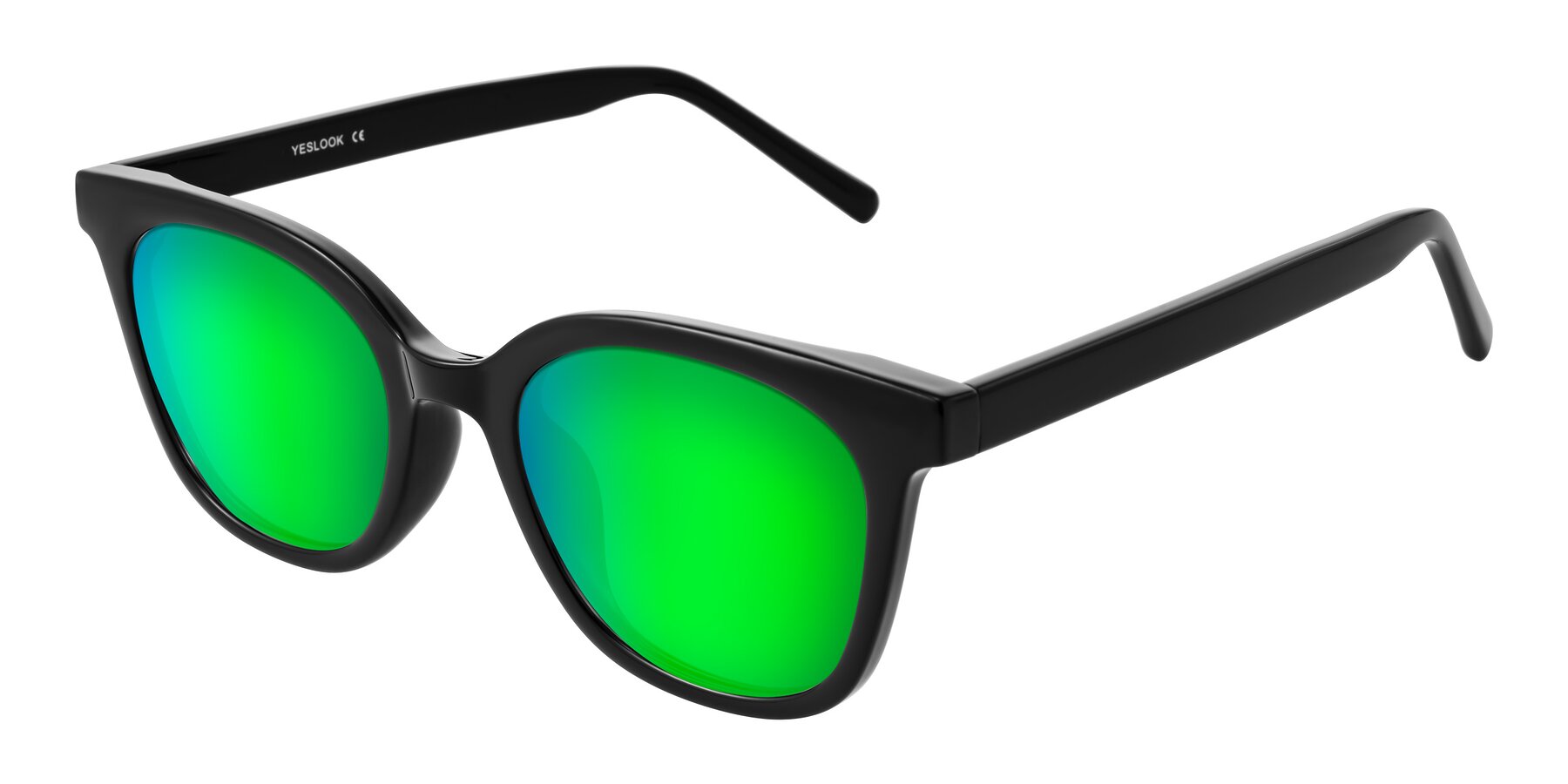 Angle of Jeromme in Black with Green Mirrored Lenses