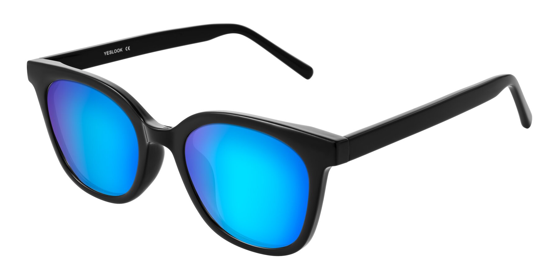 Angle of Jeromme in Black with Blue Mirrored Lenses