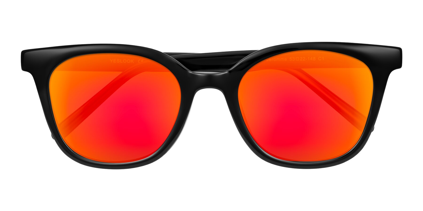 Folded Front of Jeromme in Black with Red Gold Mirrored Lenses