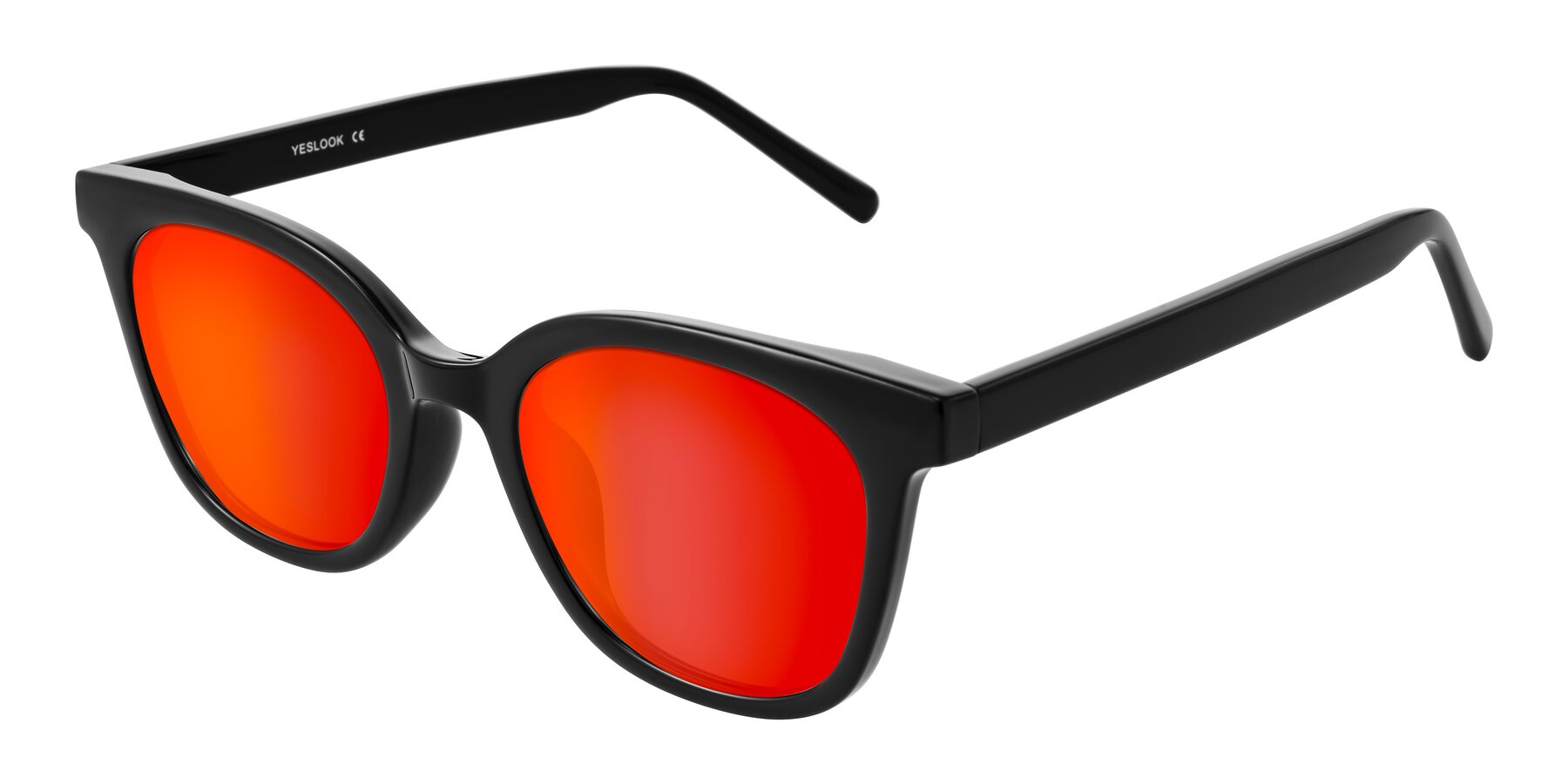 Angle of Jeromme in Black with Red Gold Mirrored Lenses