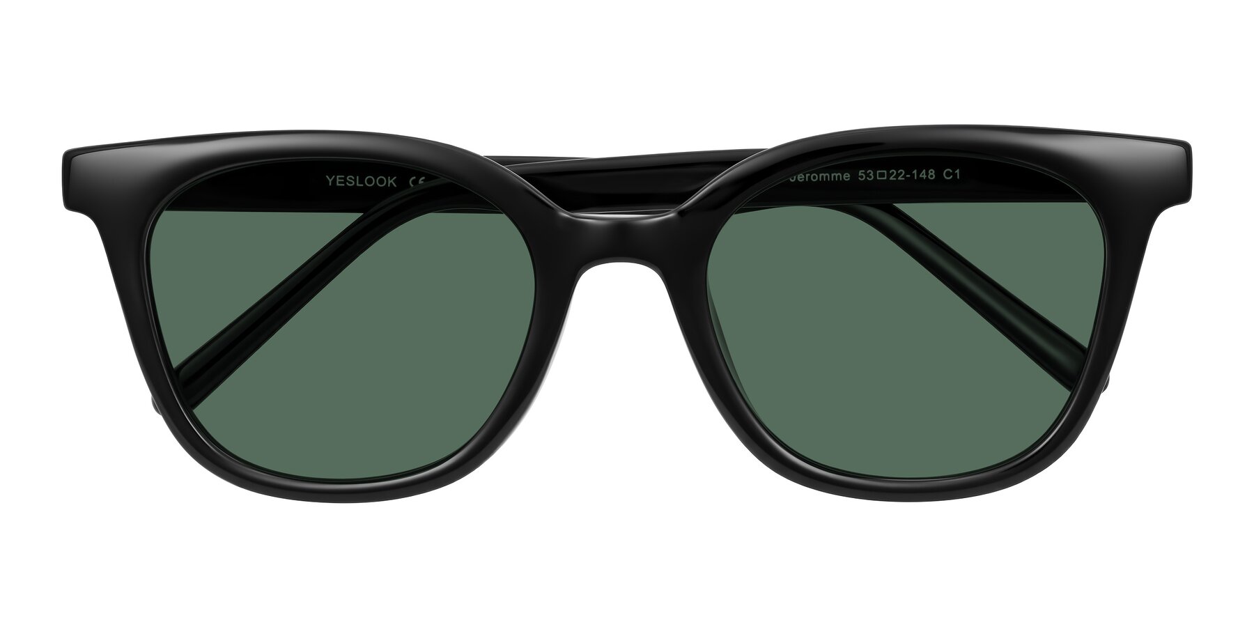 Folded Front of Jeromme in Black with Green Polarized Lenses