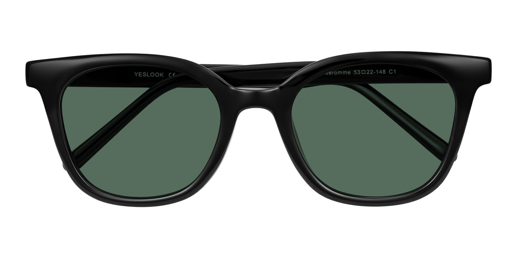 Folded Front of Jeromme in Black with Green Polarized Lenses