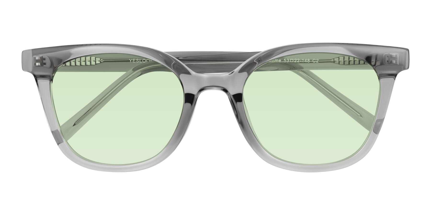 Folded Front of Jeromme in Transparent Gray with Light Green Tinted Lenses