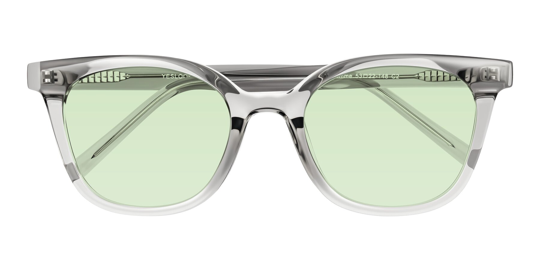 Folded Front of Jeromme in Transparent Gray with Light Green Tinted Lenses
