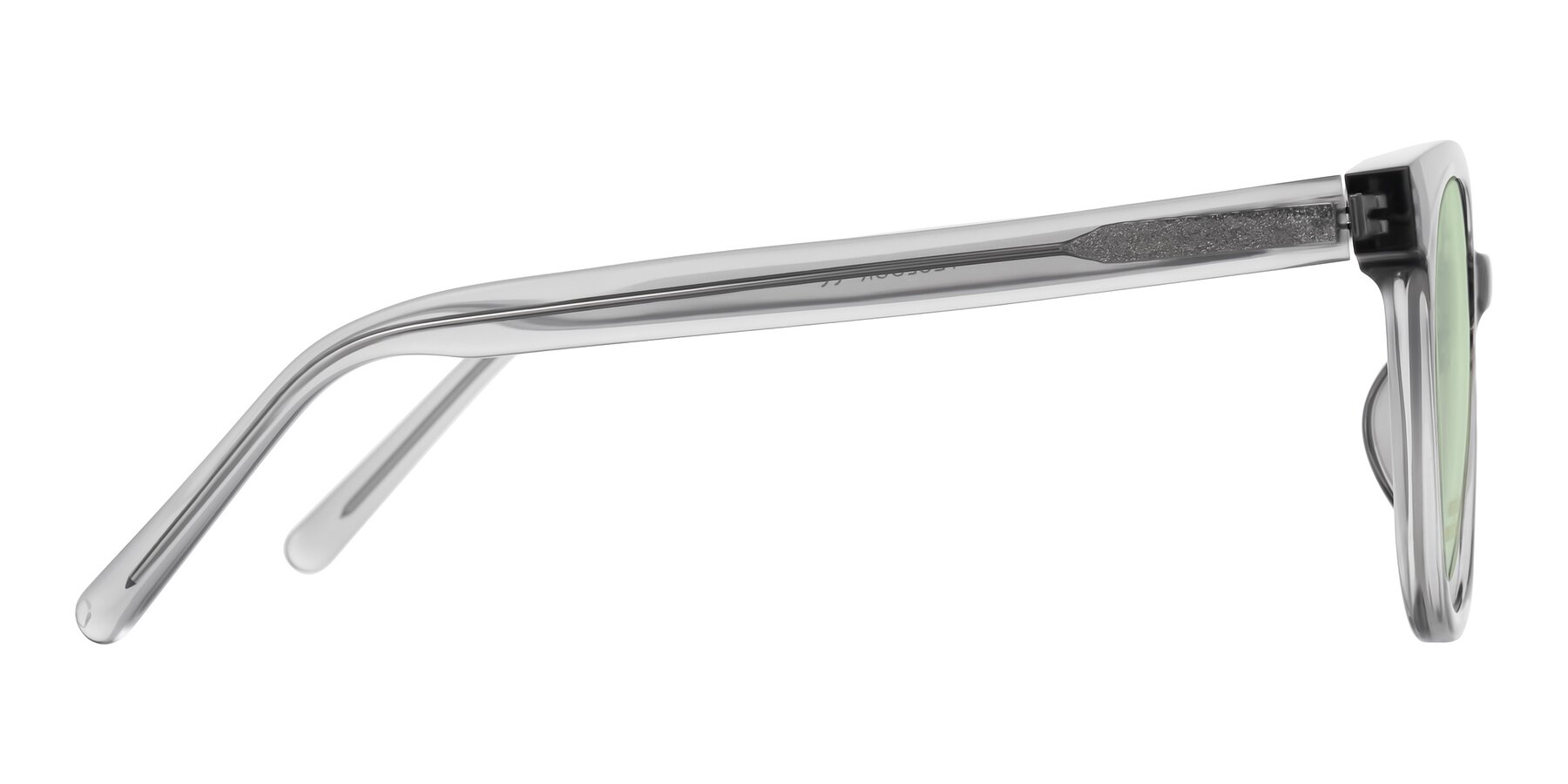 Side of Jeromme in Transparent Gray with Light Green Tinted Lenses