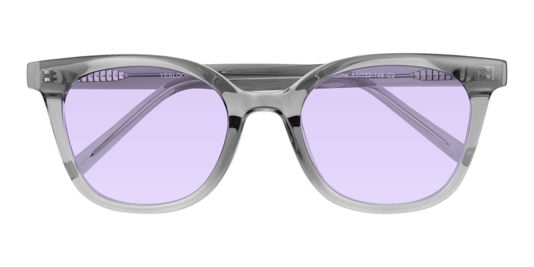 Folded Front of Jeromme in Transparent Gray with Light Purple Tinted Lenses