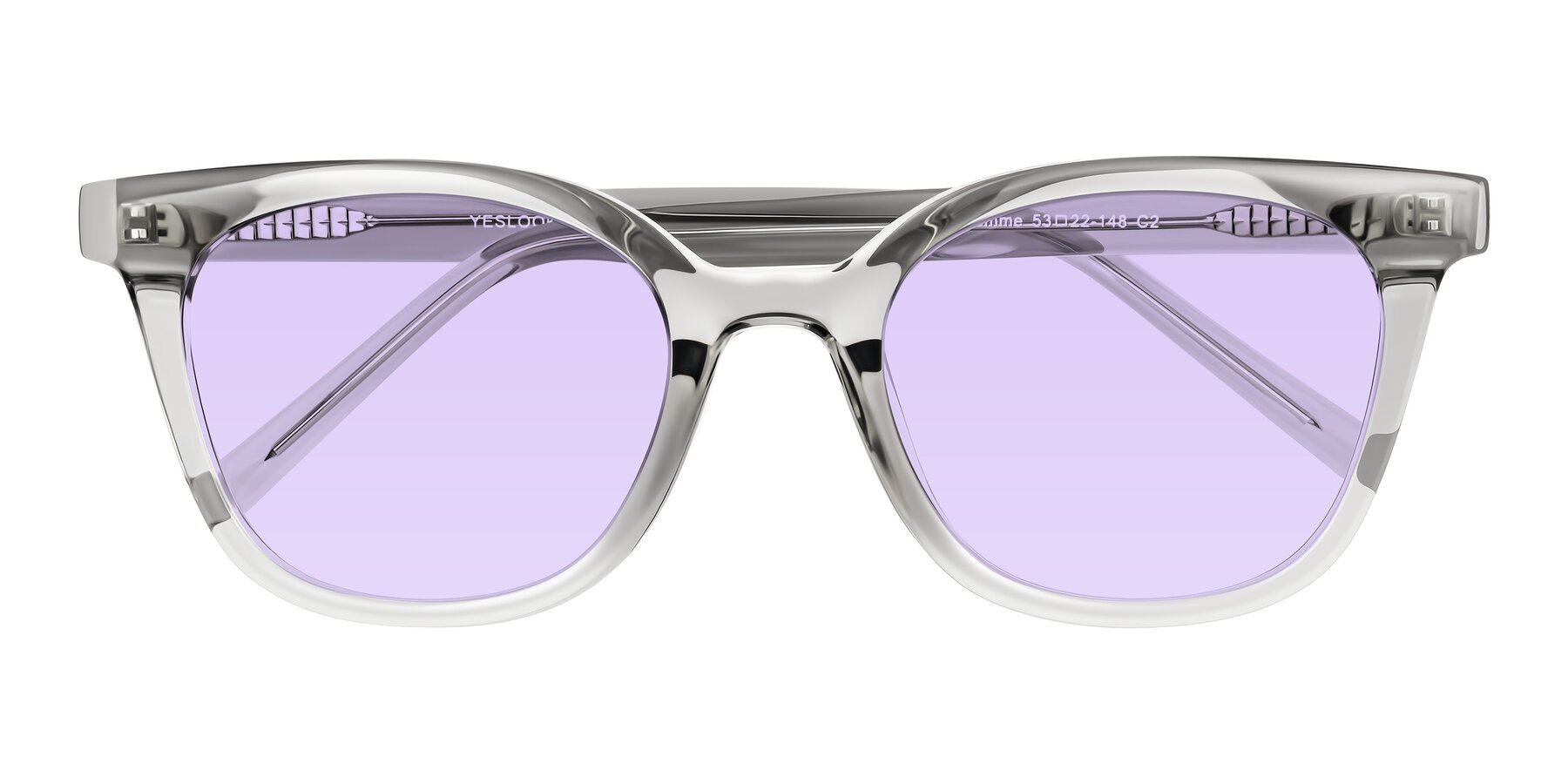 Folded Front of Jeromme in Transparent Gray with Light Purple Tinted Lenses