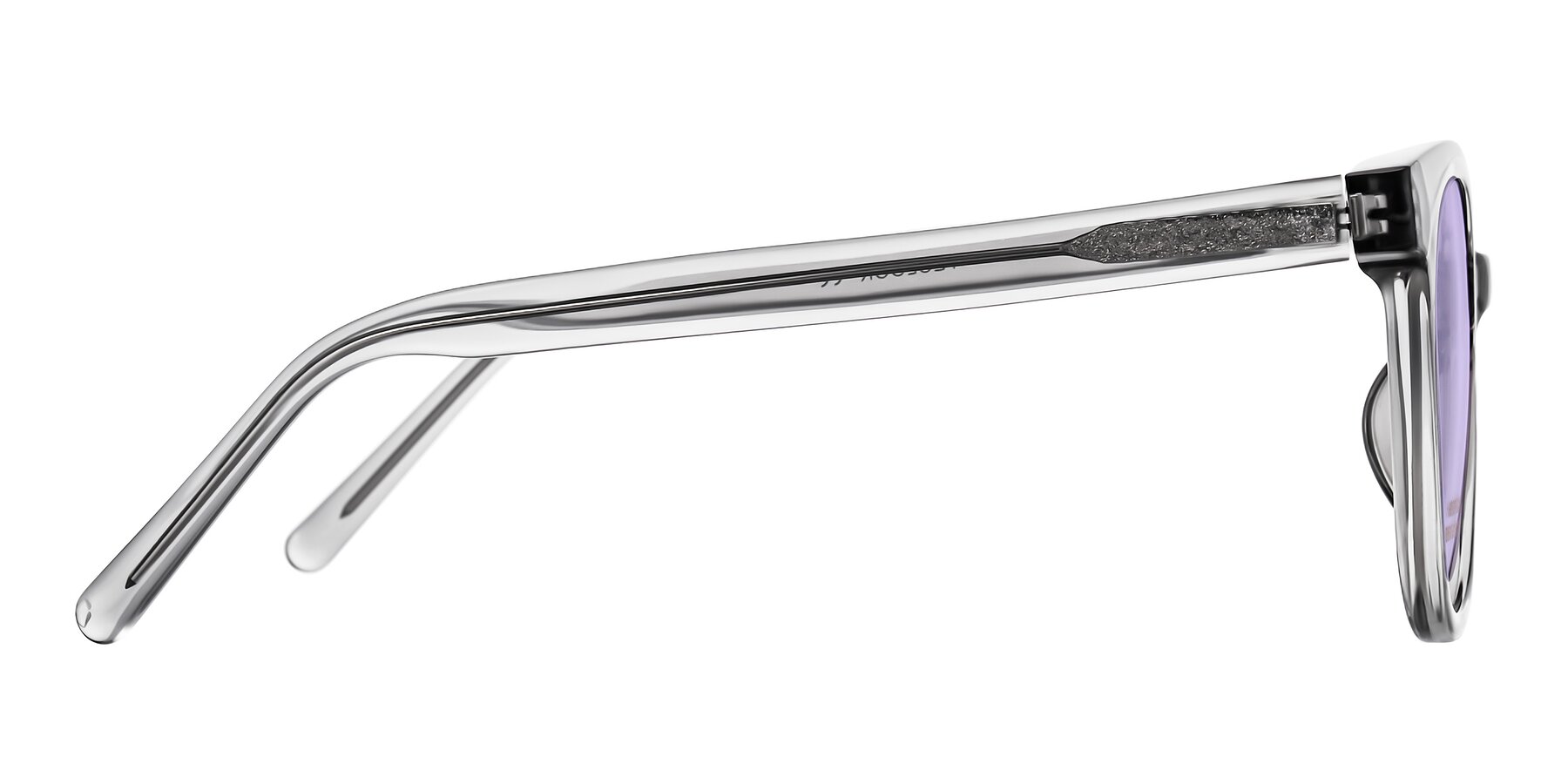Side of Jeromme in Transparent Gray with Light Purple Tinted Lenses