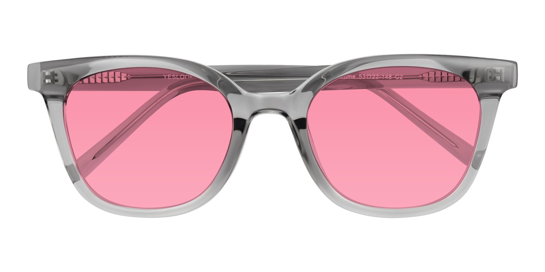 Folded Front of Jeromme in Transparent Gray with Pink Tinted Lenses
