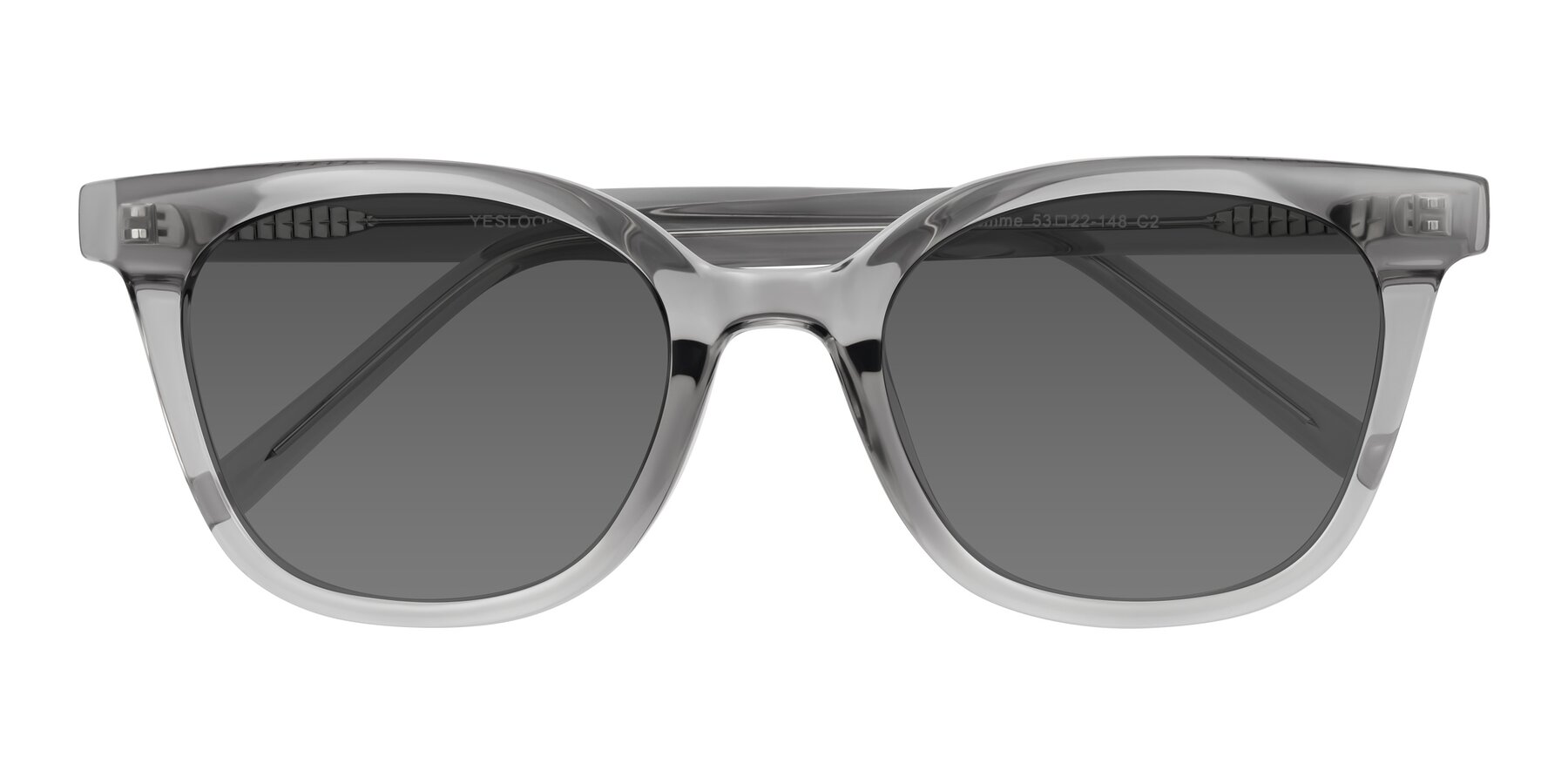 Folded Front of Jeromme in Transparent Gray with Medium Gray Tinted Lenses