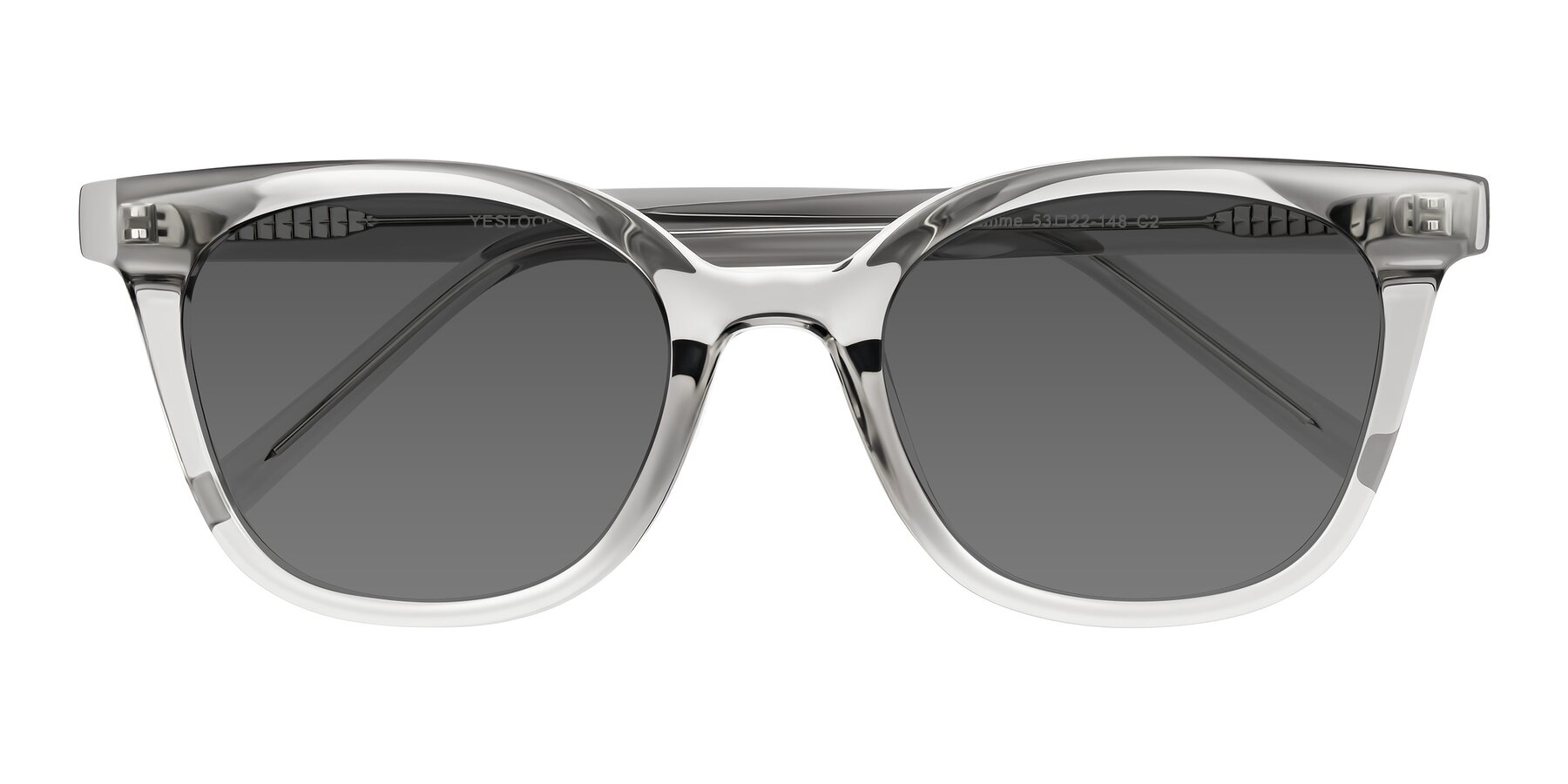 Folded Front of Jeromme in Transparent Gray with Medium Gray Tinted Lenses