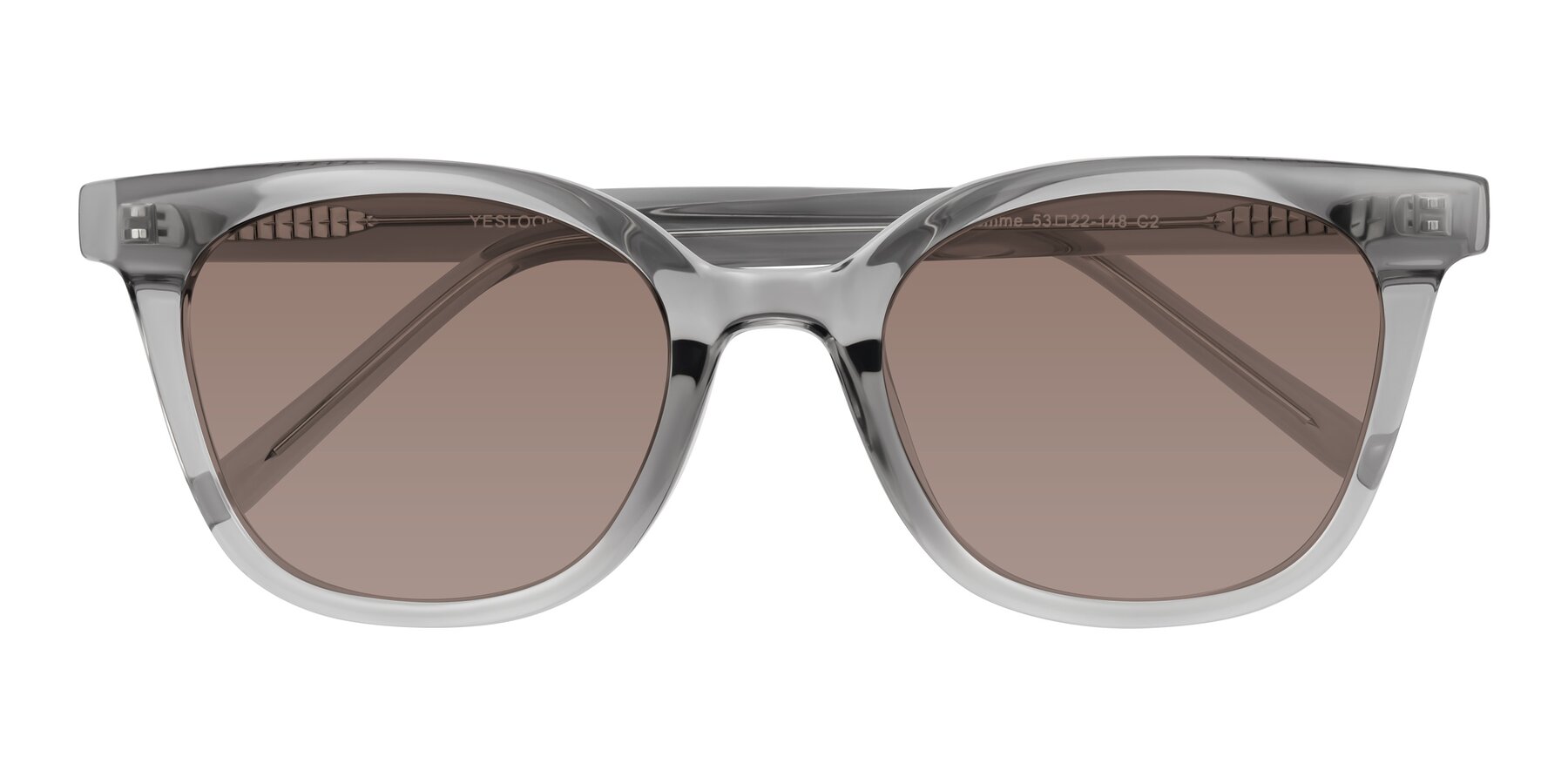 Folded Front of Jeromme in Transparent Gray with Medium Brown Tinted Lenses