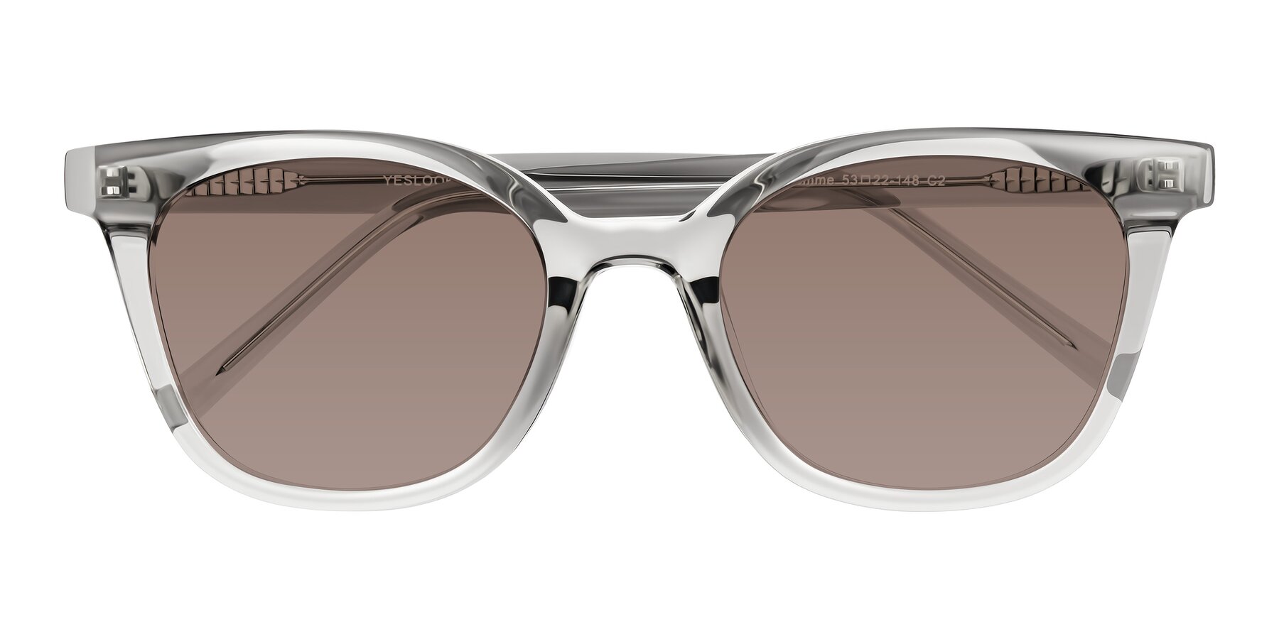 Folded Front of Jeromme in Transparent Gray with Medium Brown Tinted Lenses