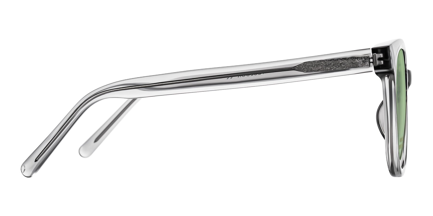 Side of Jeromme in Transparent Gray with Medium Green Tinted Lenses