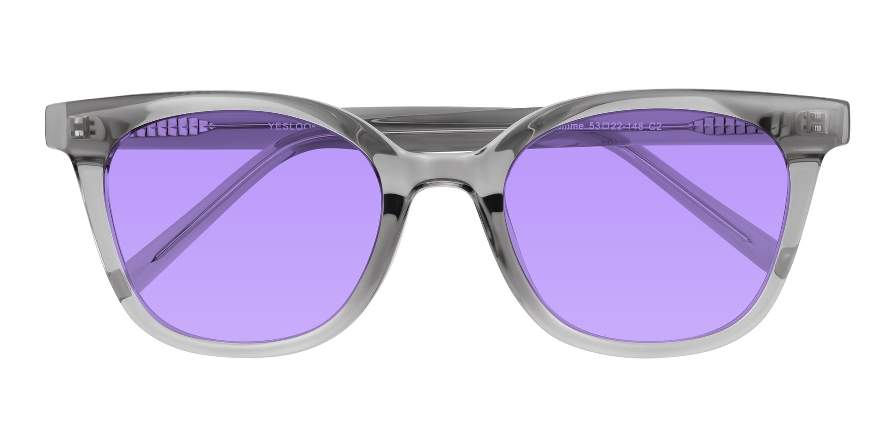 Folded Front of Jeromme in Transparent Gray with Medium Purple Tinted Lenses
