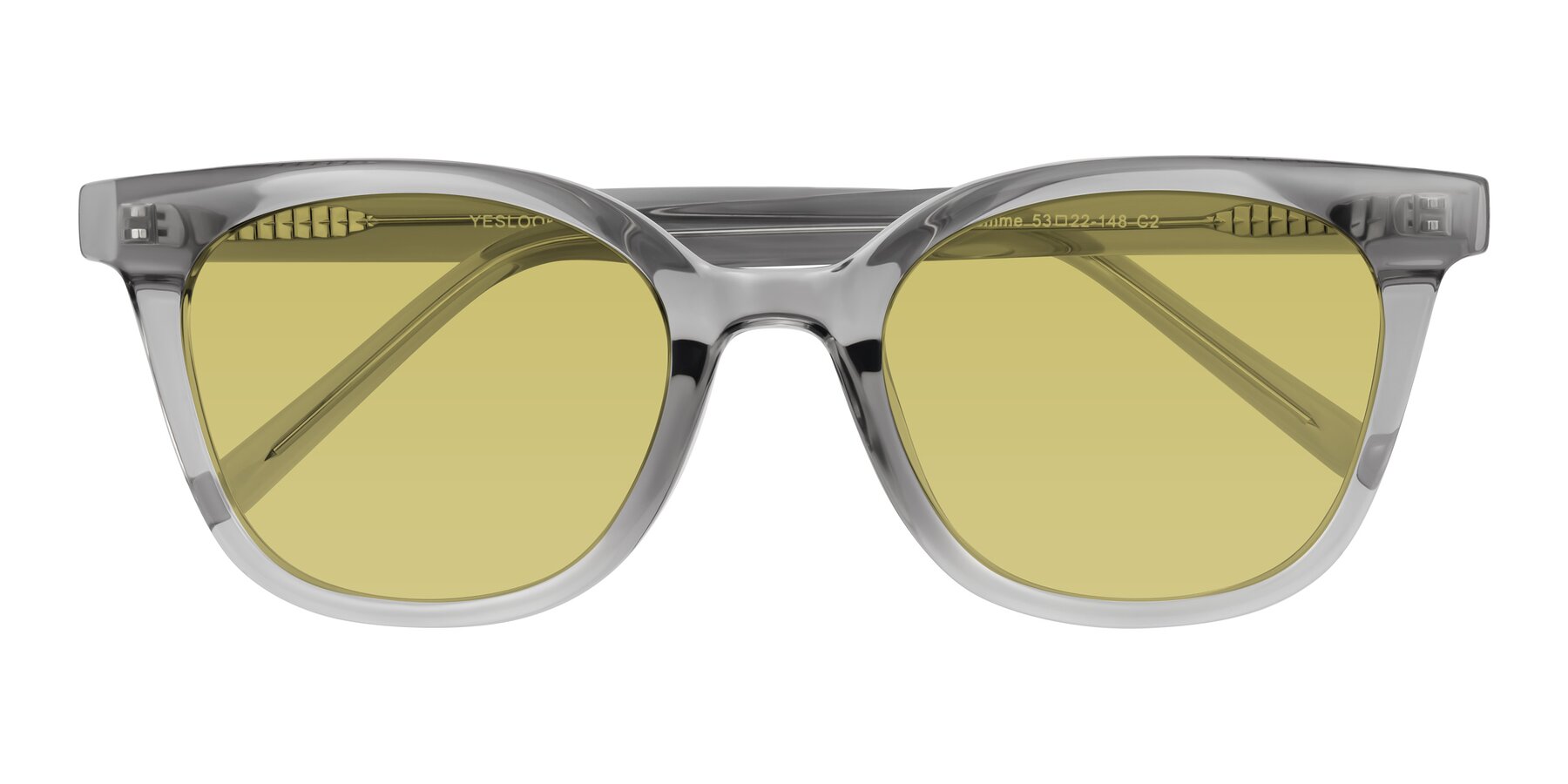 Folded Front of Jeromme in Transparent Gray with Medium Champagne Tinted Lenses