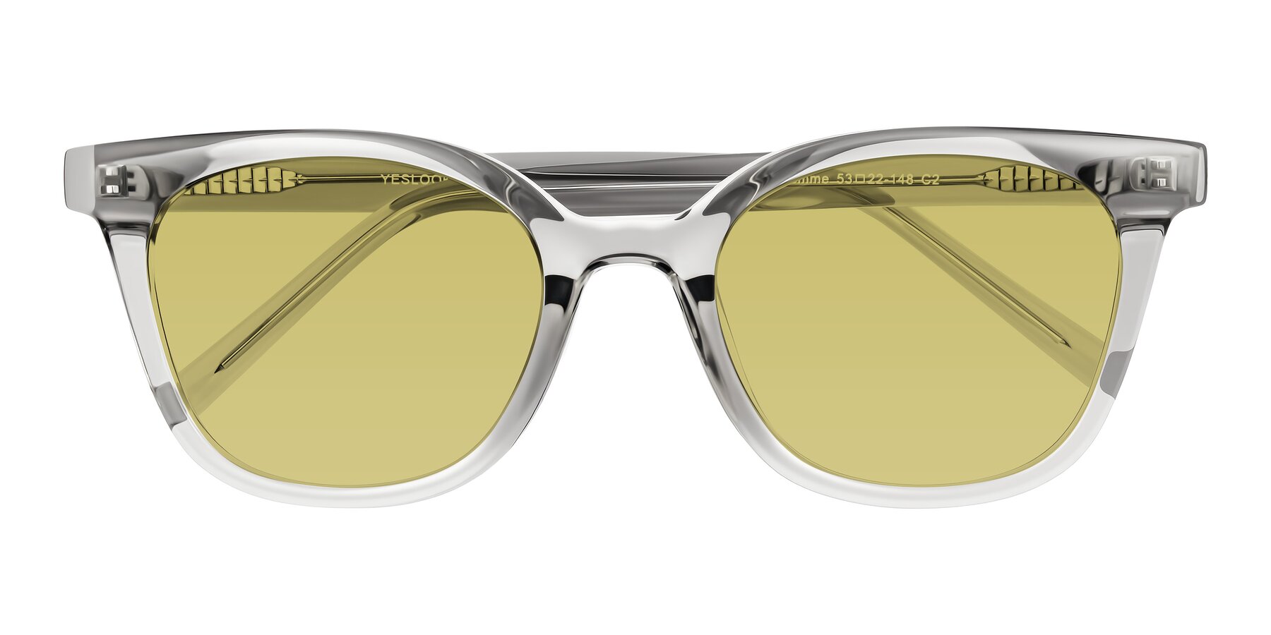 Folded Front of Jeromme in Transparent Gray with Medium Champagne Tinted Lenses