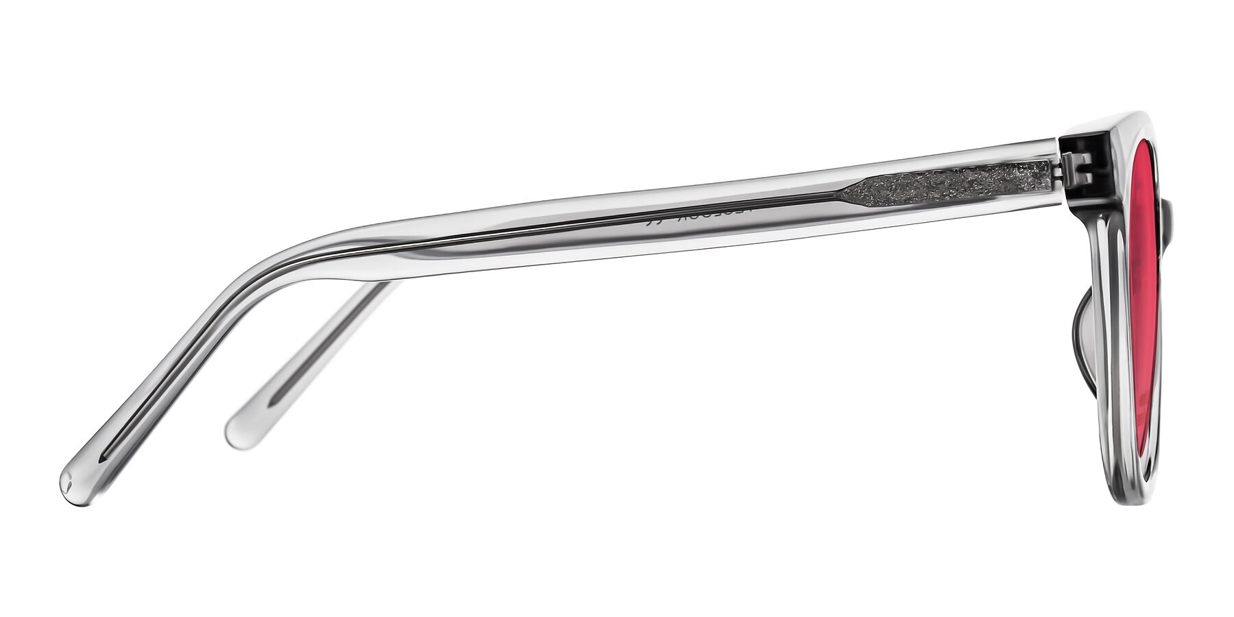 Side of Jeromme in Transparent Gray with Red Tinted Lenses