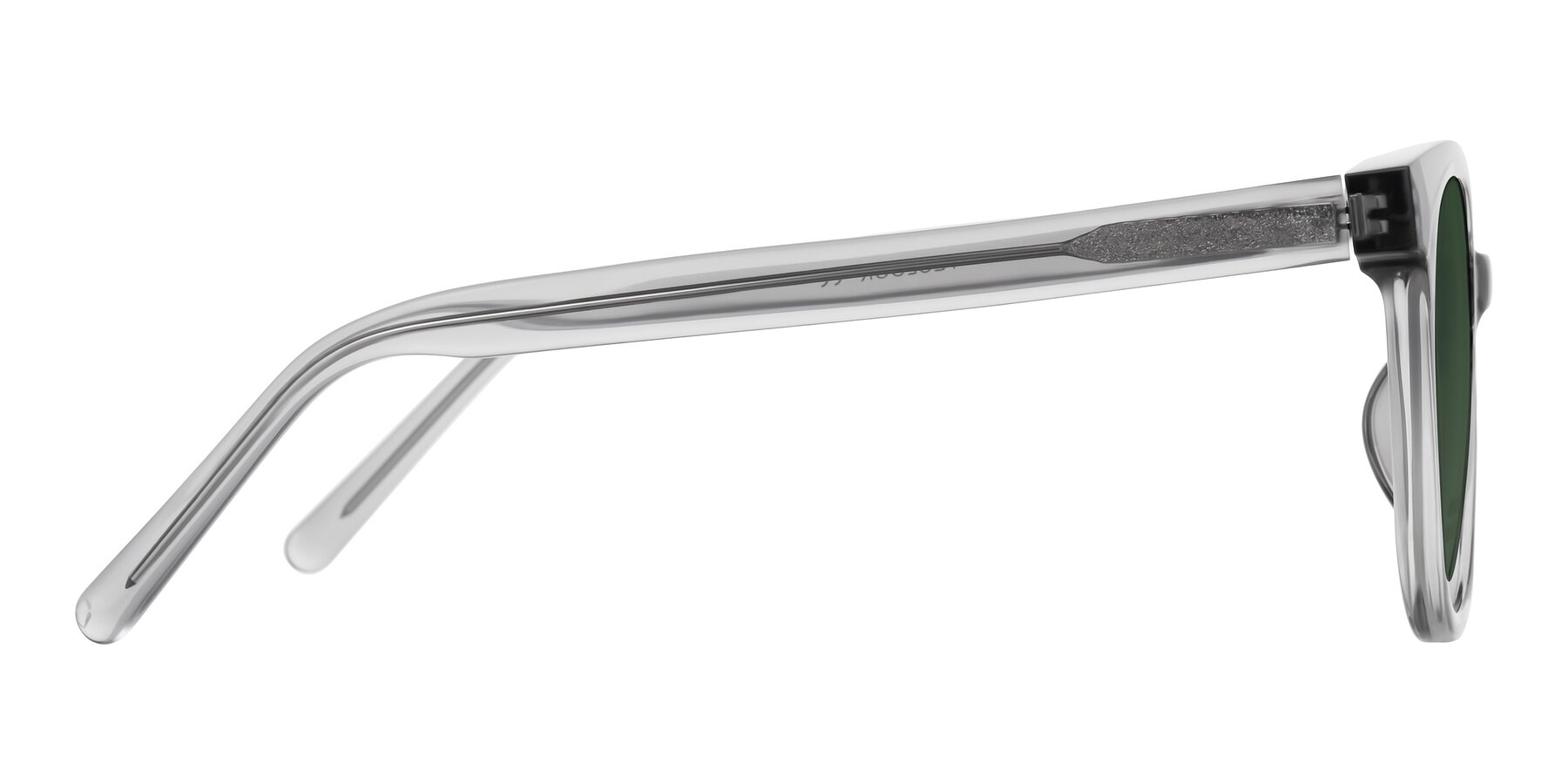 Side of Jeromme in Transparent Gray with Green Tinted Lenses