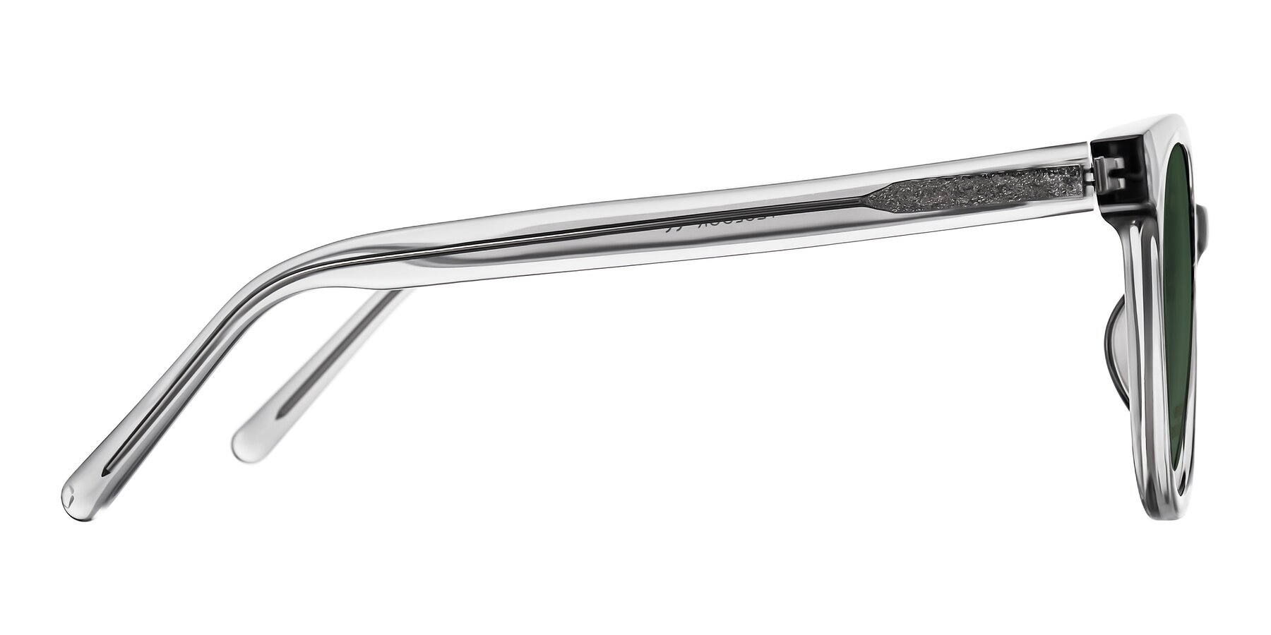 Side of Jeromme in Transparent Gray with Green Tinted Lenses