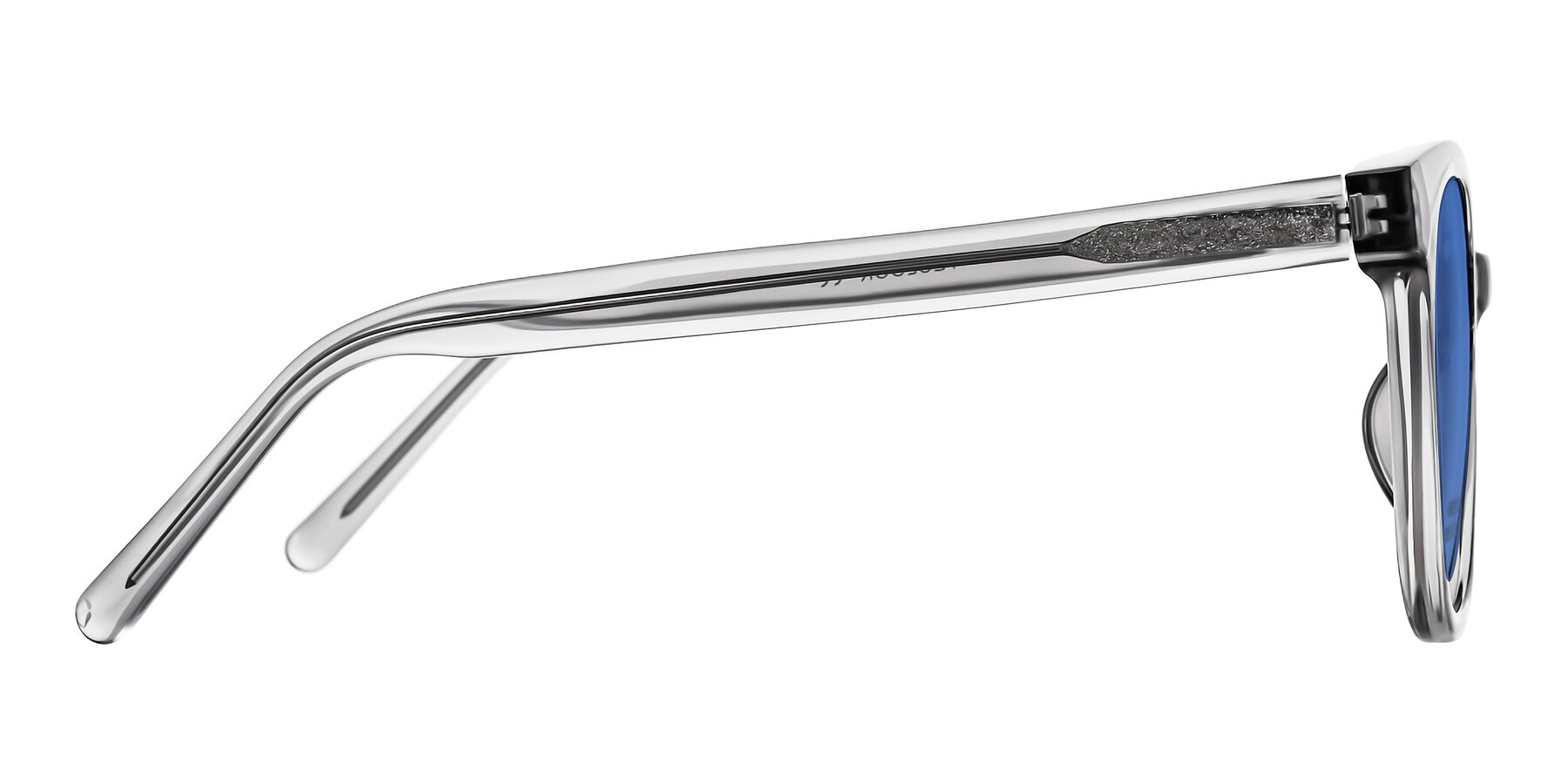 Side of Jeromme in Transparent Gray with Blue Tinted Lenses
