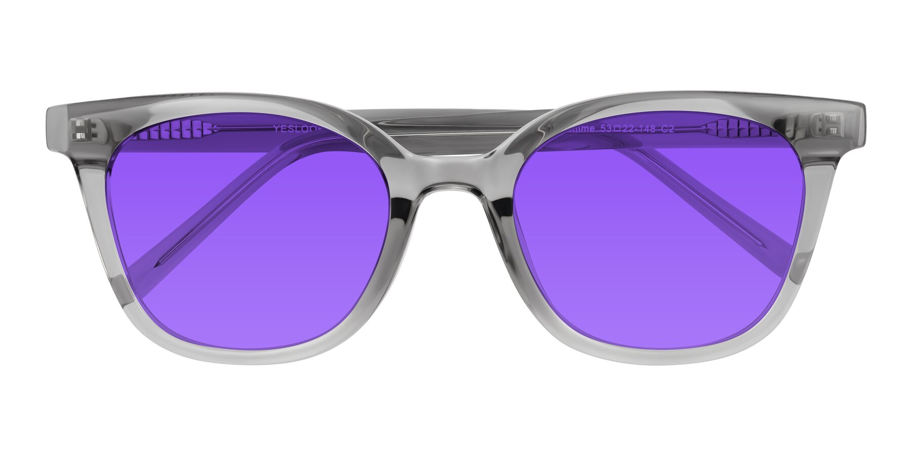 Folded Front of Jeromme in Transparent Gray with Purple Tinted Lenses