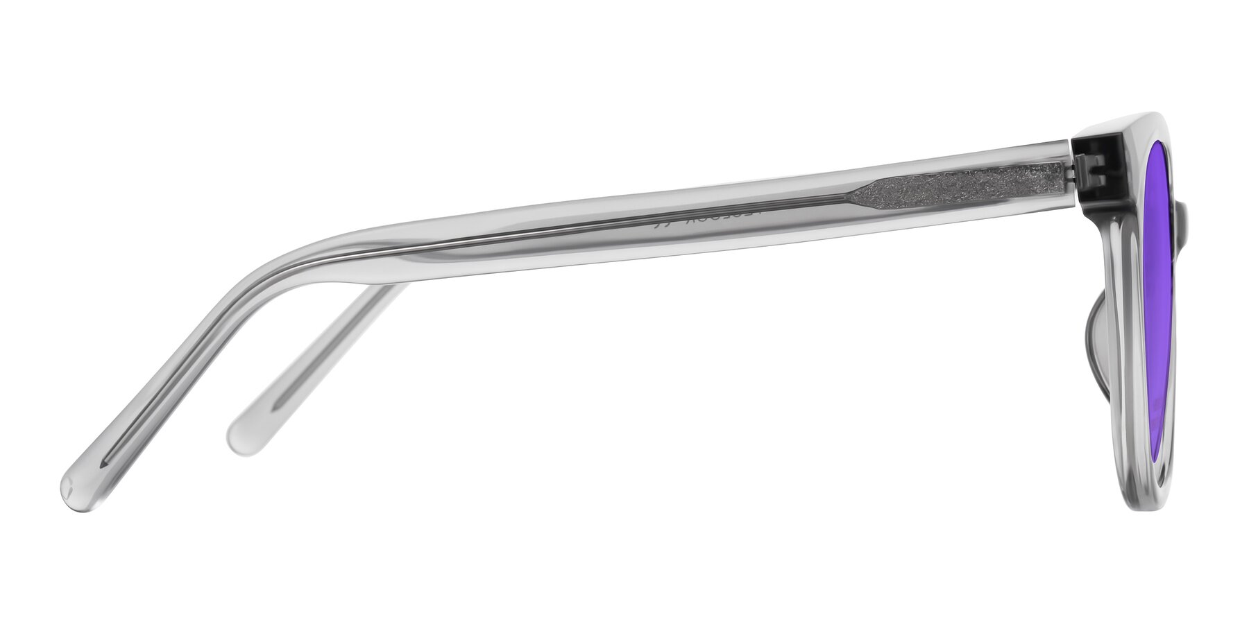 Side of Jeromme in Transparent Gray with Purple Tinted Lenses