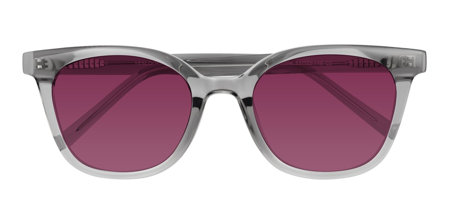 Folded Front of Jeromme in Transparent Gray with Wine Tinted Lenses