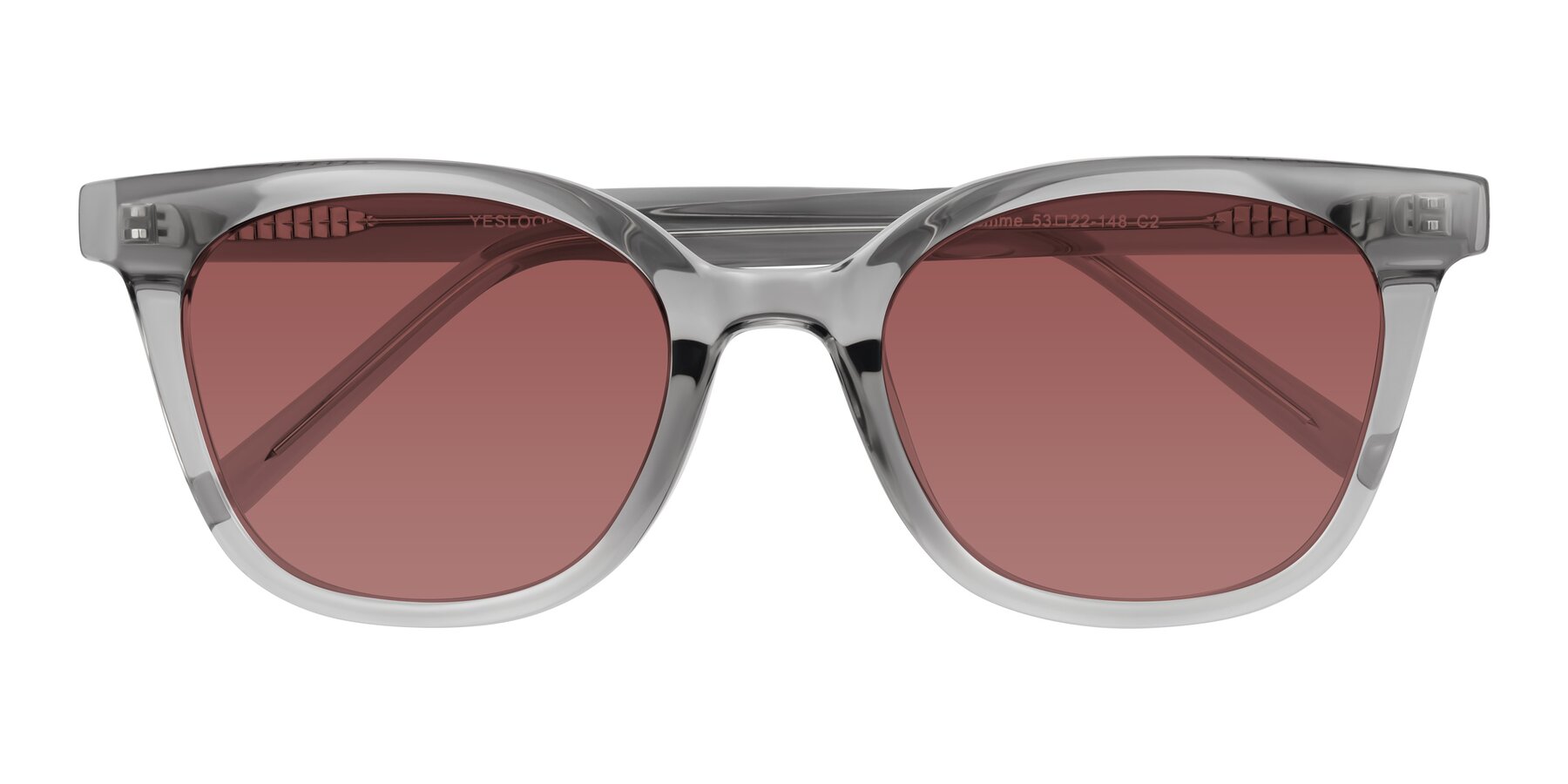 Folded Front of Jeromme in Transparent Gray with Garnet Tinted Lenses