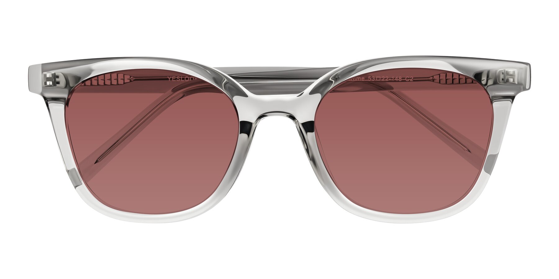 Folded Front of Jeromme in Transparent Gray with Garnet Tinted Lenses