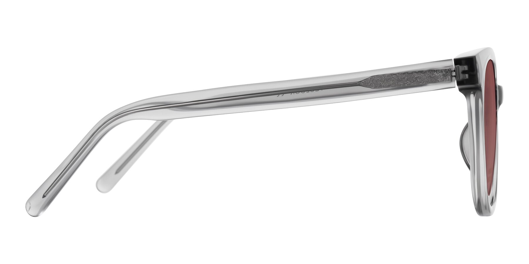 Side of Jeromme in Transparent Gray with Garnet Tinted Lenses