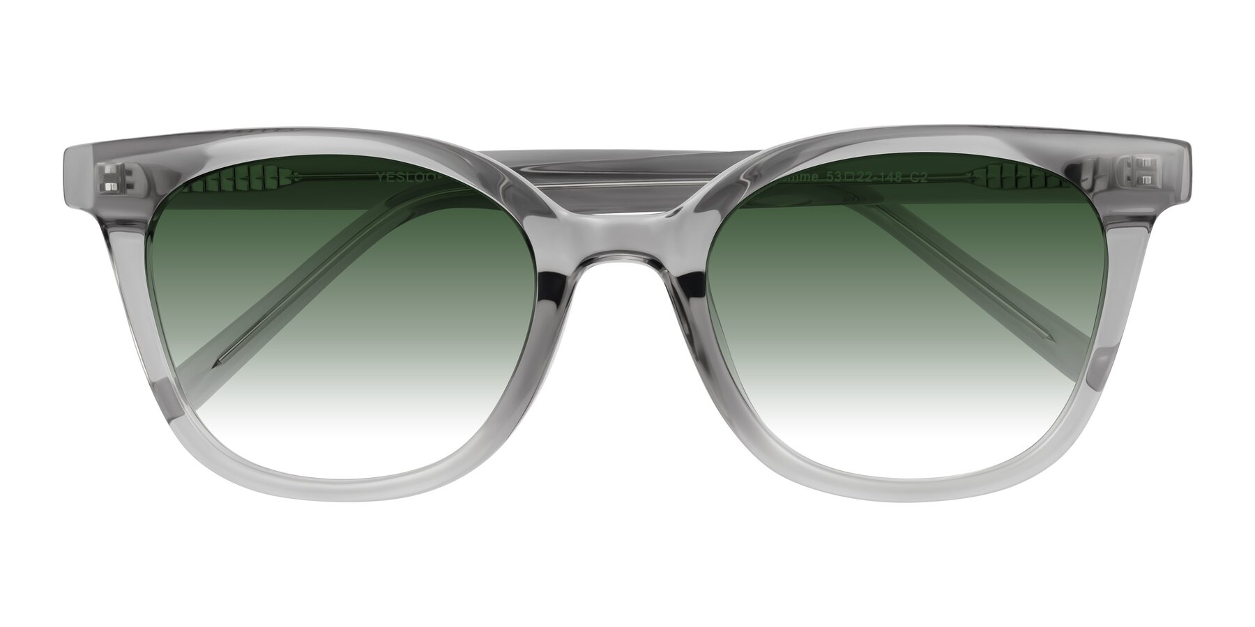 Folded Front of Jeromme in Transparent Gray with Green Gradient Lenses